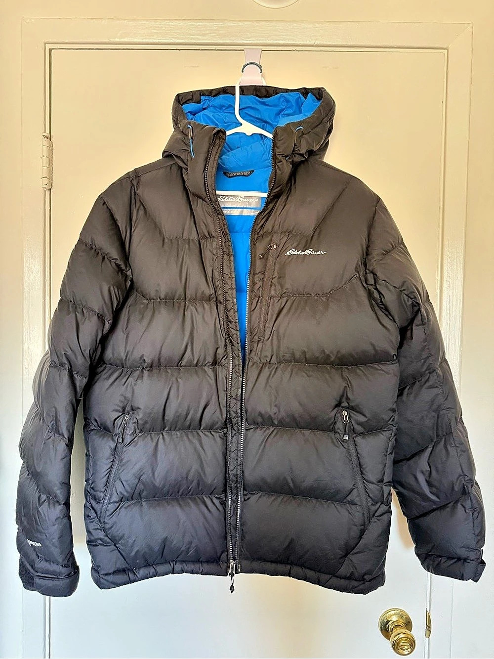 Eddie Bauer First Ascent StormDown 800 Hooded Puffer Jacket Black Blue Men's M